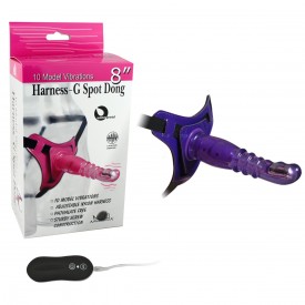 Фиолетовый страпон с вибрацией 10Mode Vibrations Harness-G spot Dong - 18,7 см.